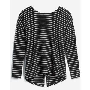 Vixbe Black & White Striped Breck Brushed Split Back Knit Top Womens Size M